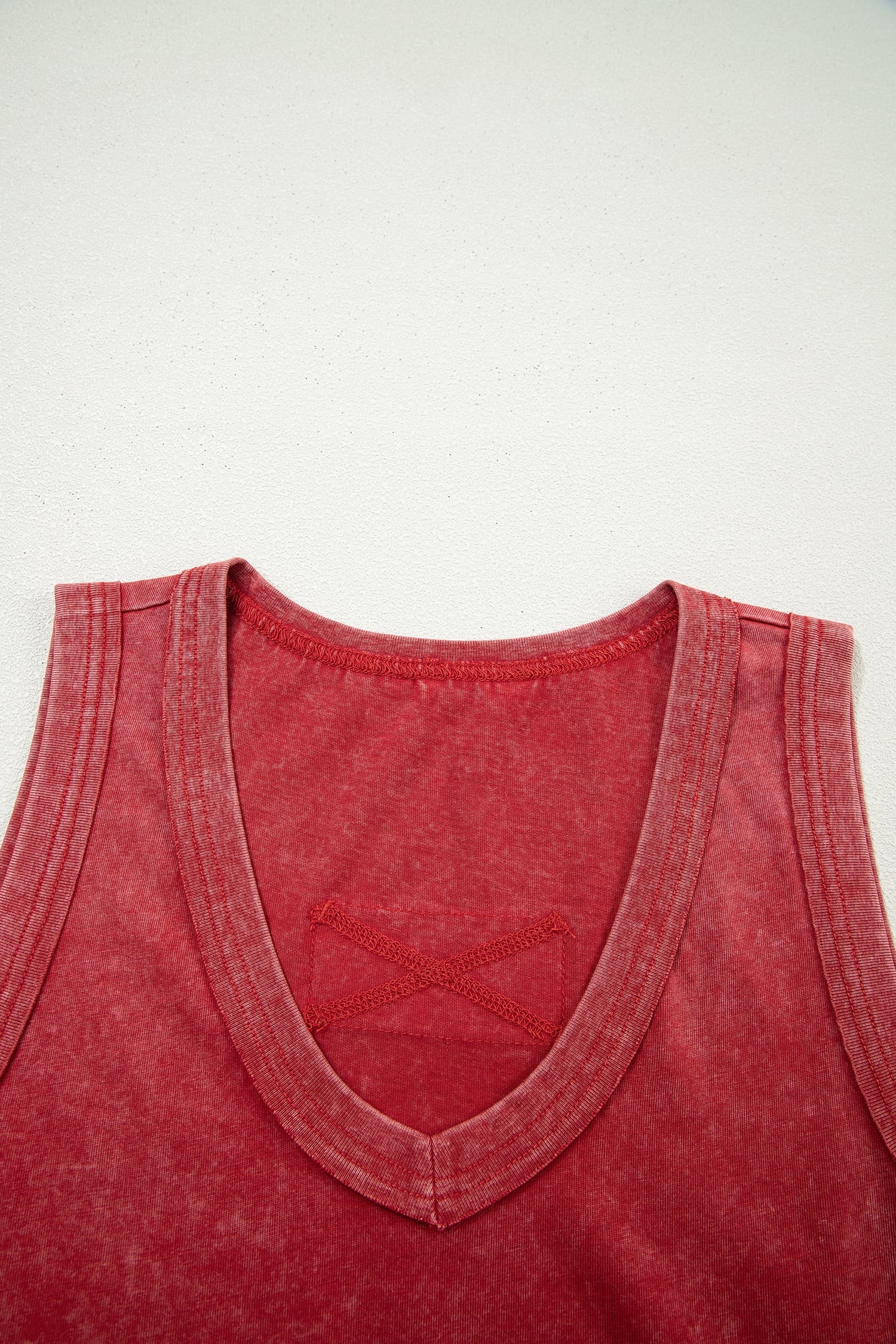 Red Dahlia Mineral Wash V Neck Tank Top