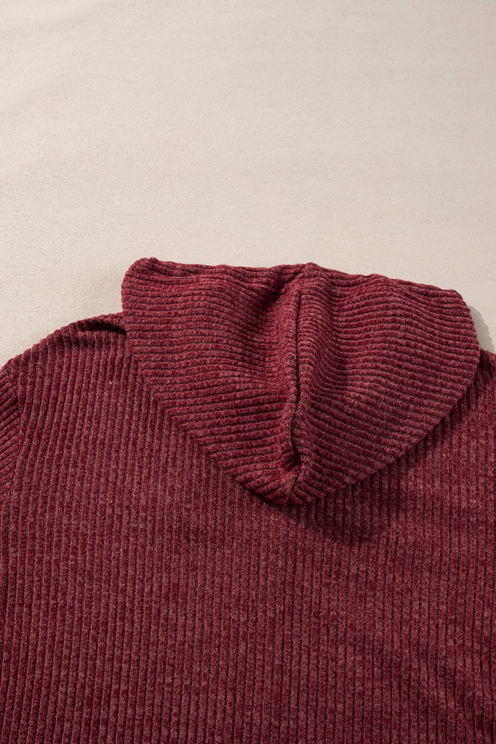 Red Dahlia Ribbed Zip Up Front Drawstring Hoodie