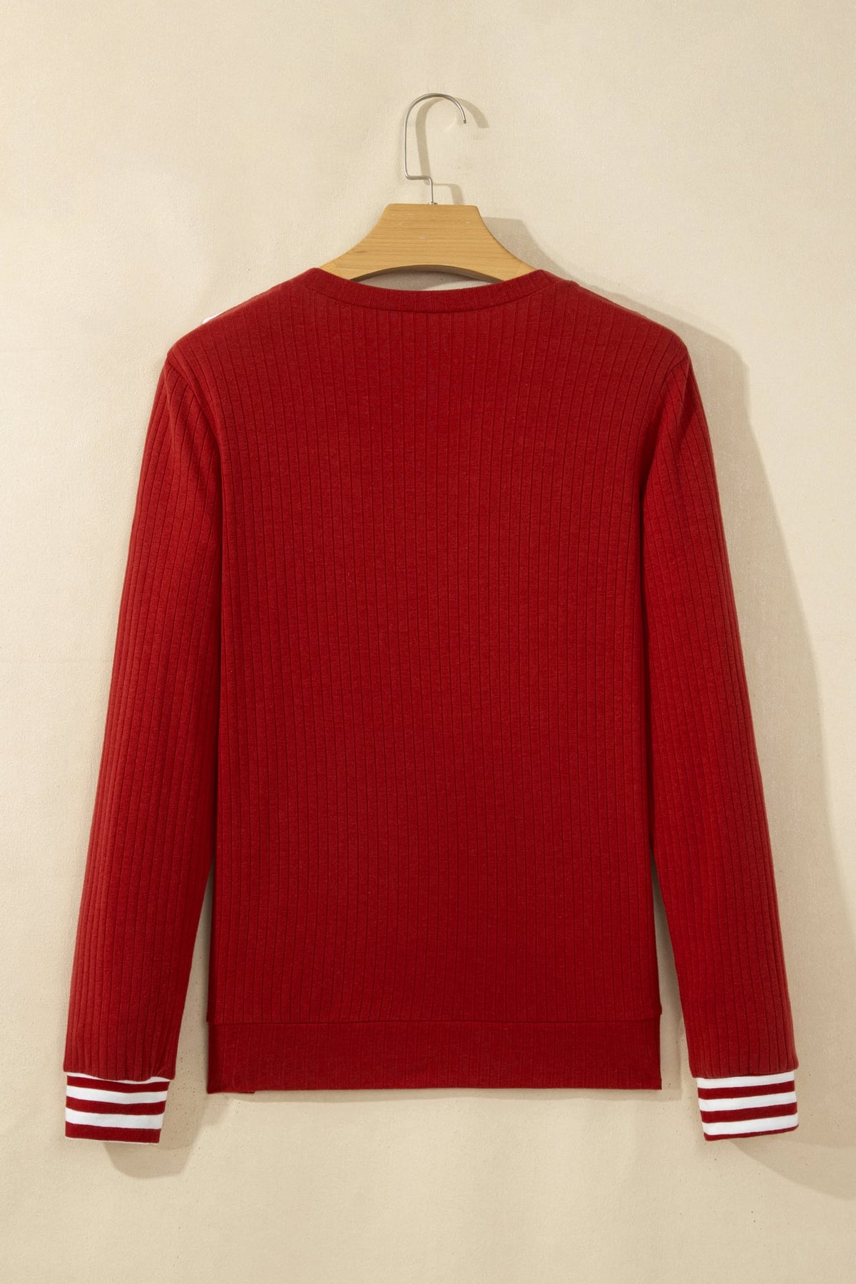 Red Dahlia Striped Contrast Tie Collar Cuffed Casual Long Sleeve Top