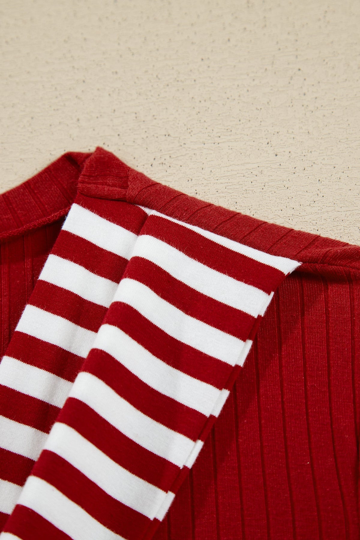 Red Dahlia Striped Contrast Tie Collar Cuffed Casual Long Sleeve Top