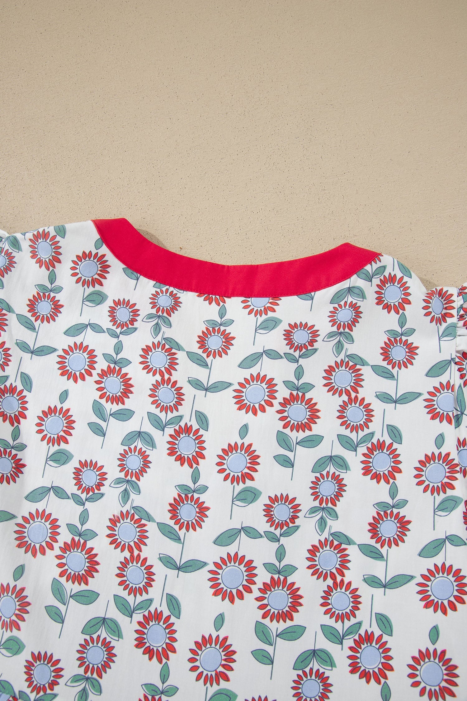 Red Floral Print Contrast Trim Flutter Sleeve Mini Dress