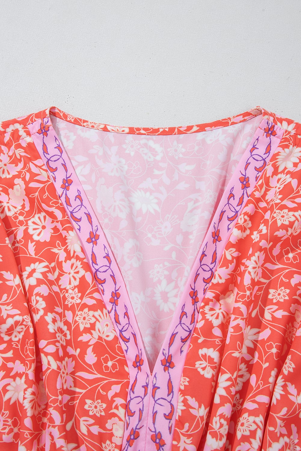 Red Floral Print Tasseled Tied Sleeve Empire Waist Maxi Dress