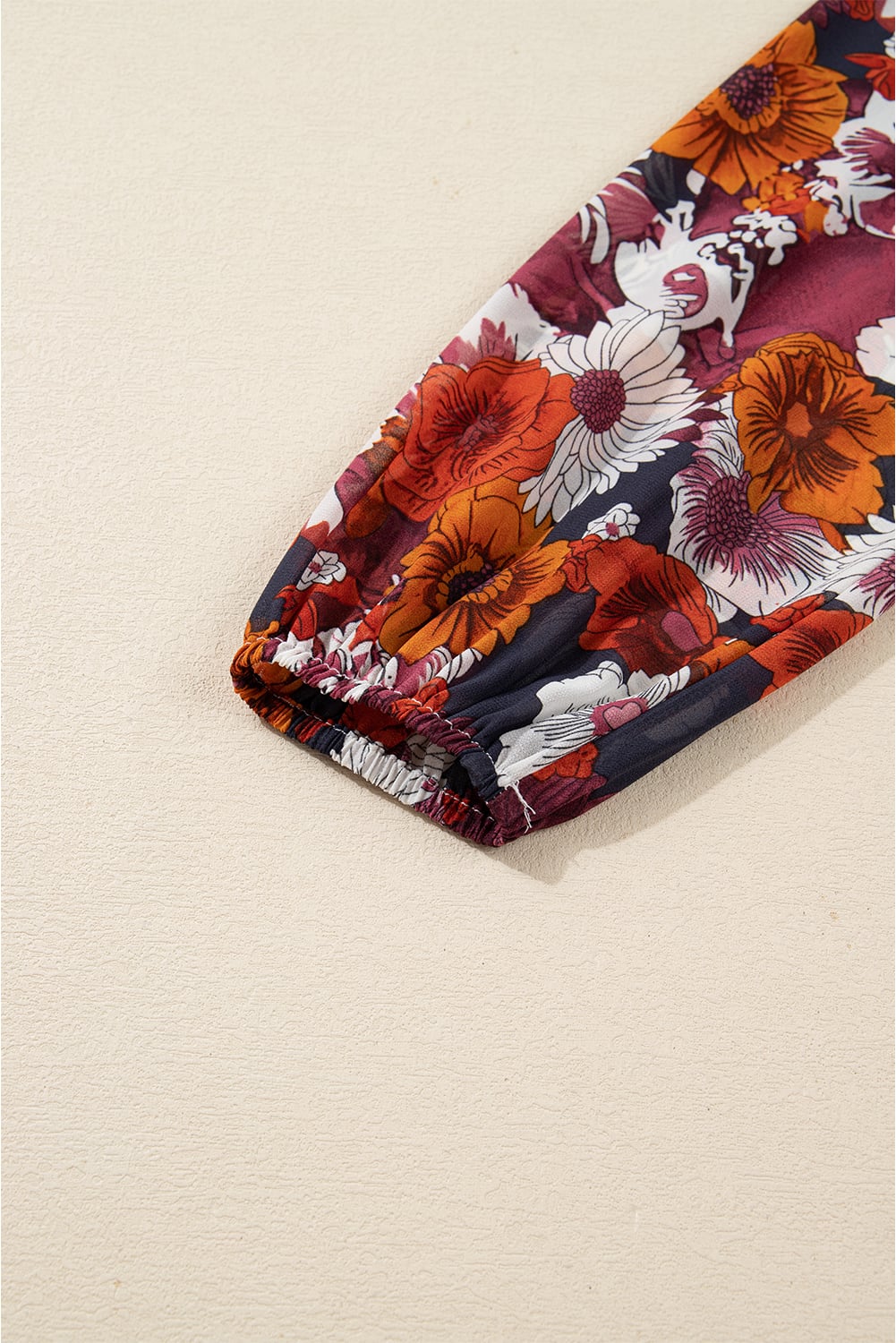 Red Floral Print Wrap V Neck Puff Sleeve Flowy Mini Dress