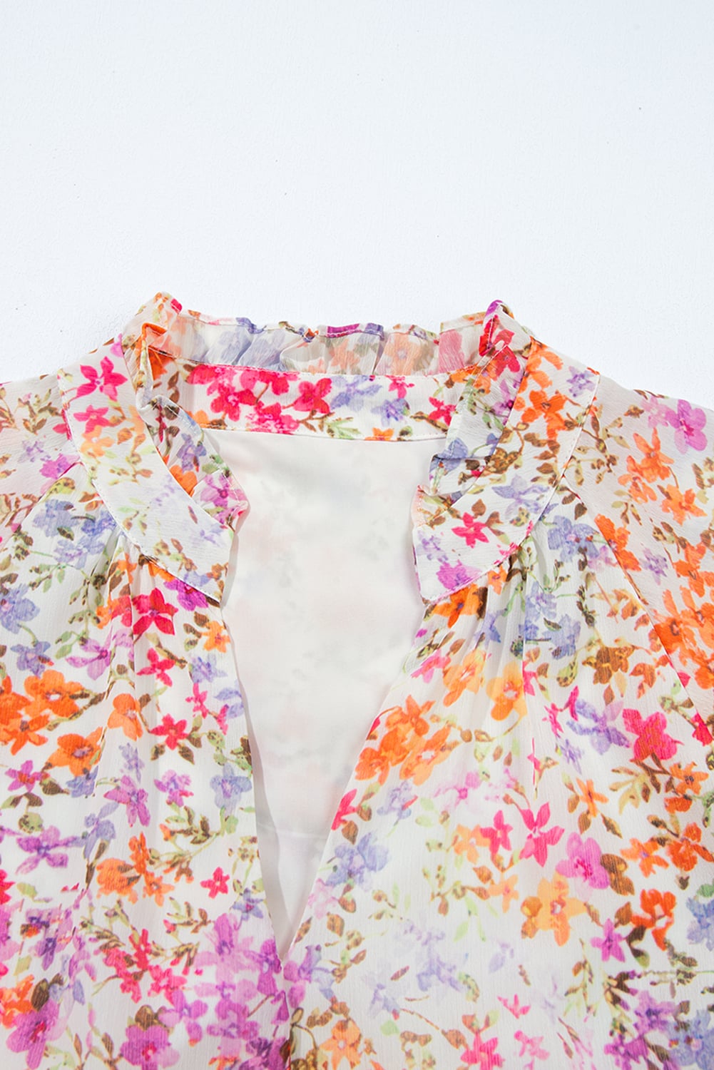 Red Floral Puff Sleeve Notched V Neck Tiered Mini Dress