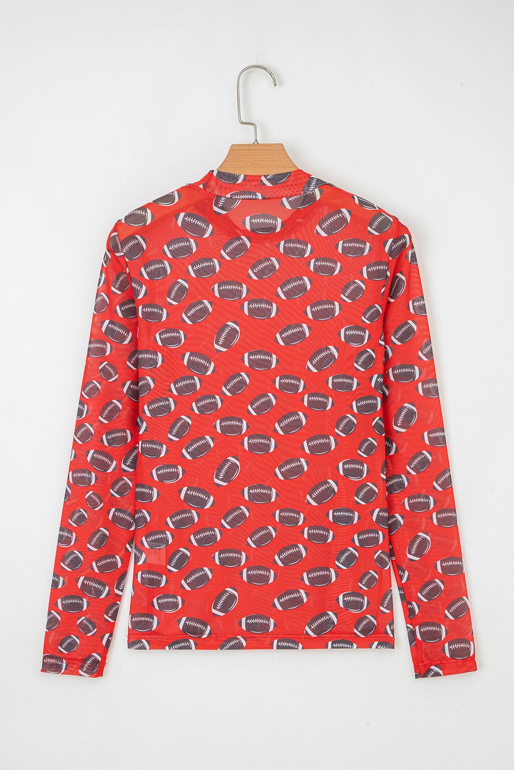 Red Rugby Game Day Sheer Mesh Long Sleeve Top