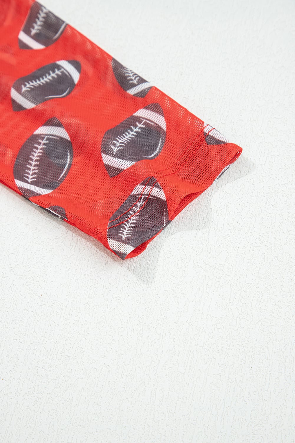 Red Rugby Game Day Sheer Mesh Long Sleeve Top