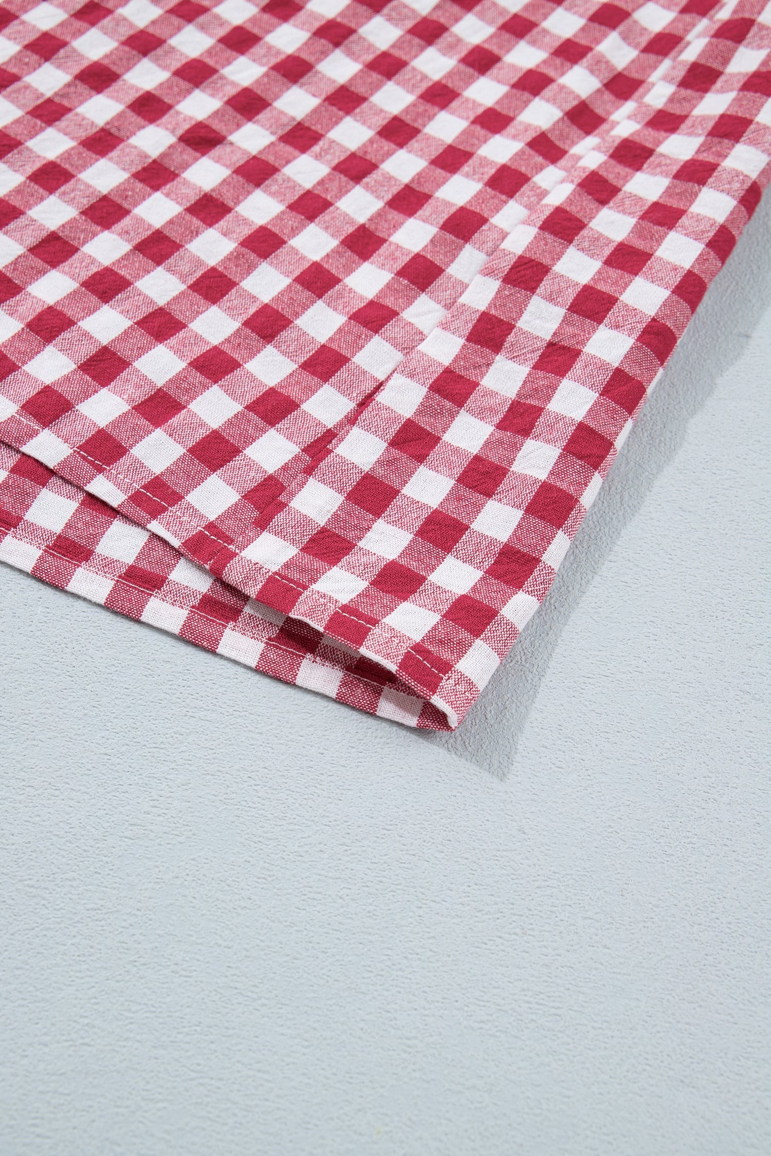 Red Gingham Striped Patchwork Half Zip Blouse