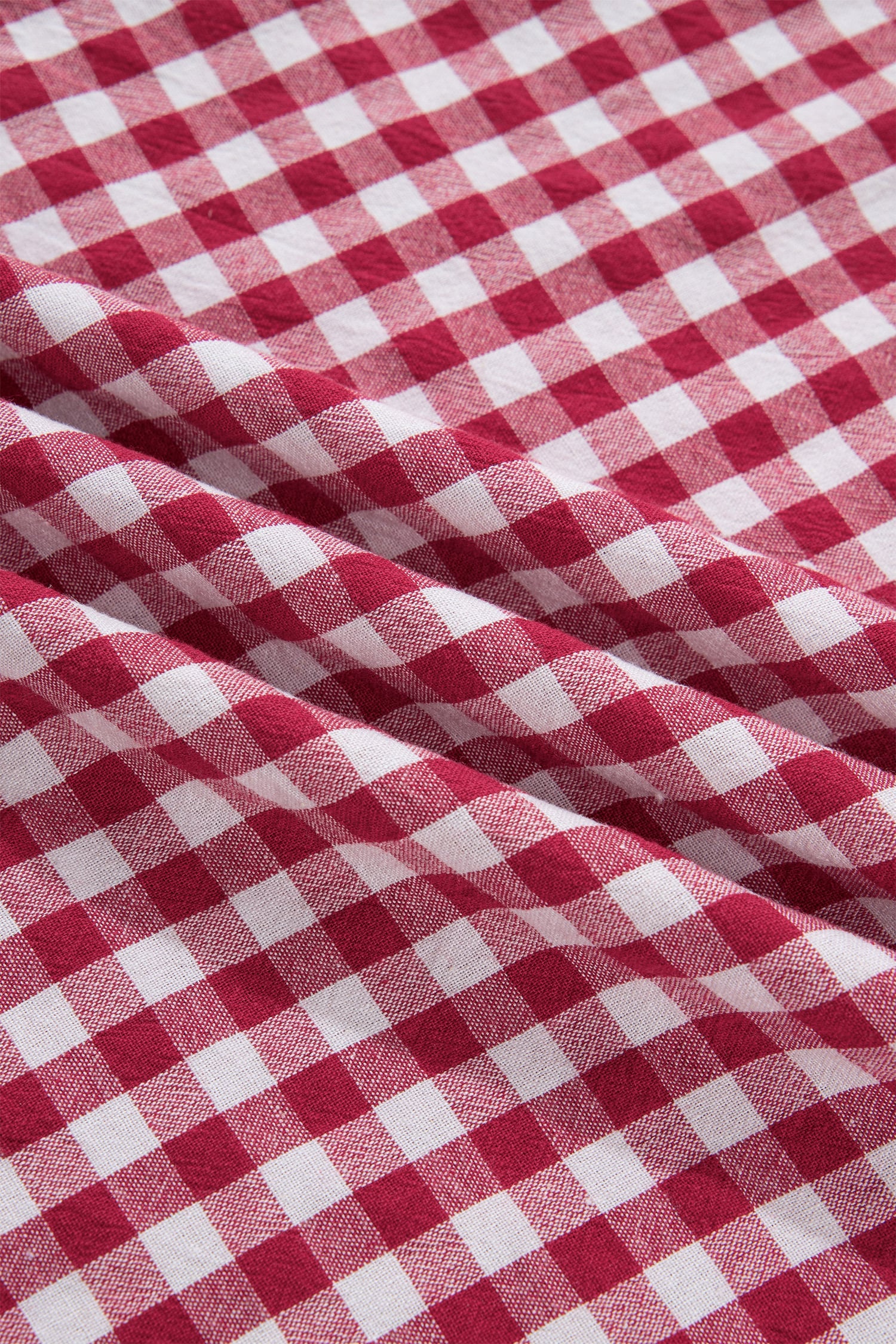 Red Gingham Striped Patchwork Half Zip Blouse