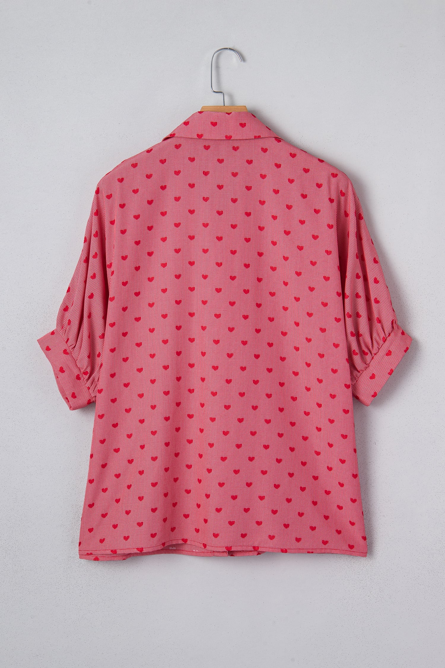 Red Heart Shape Print Half Sleeve Loose Valentine Shirt