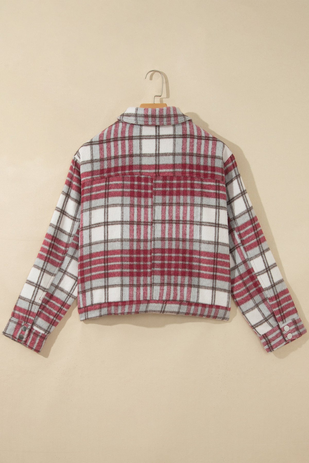 Red Plaid Flannel Metal Button Collar Long Sleeve Vintage Shift Jacket