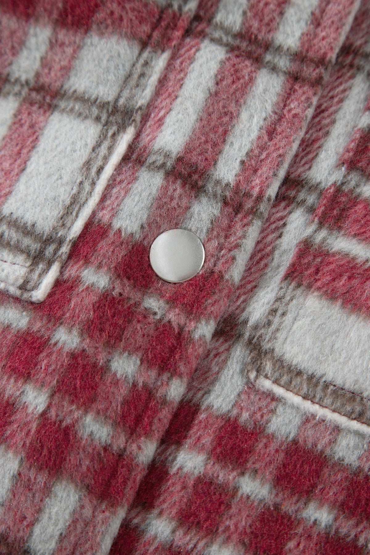 Red Plaid Flannel Metal Button Collar Long Sleeve Vintage Shift Jacket