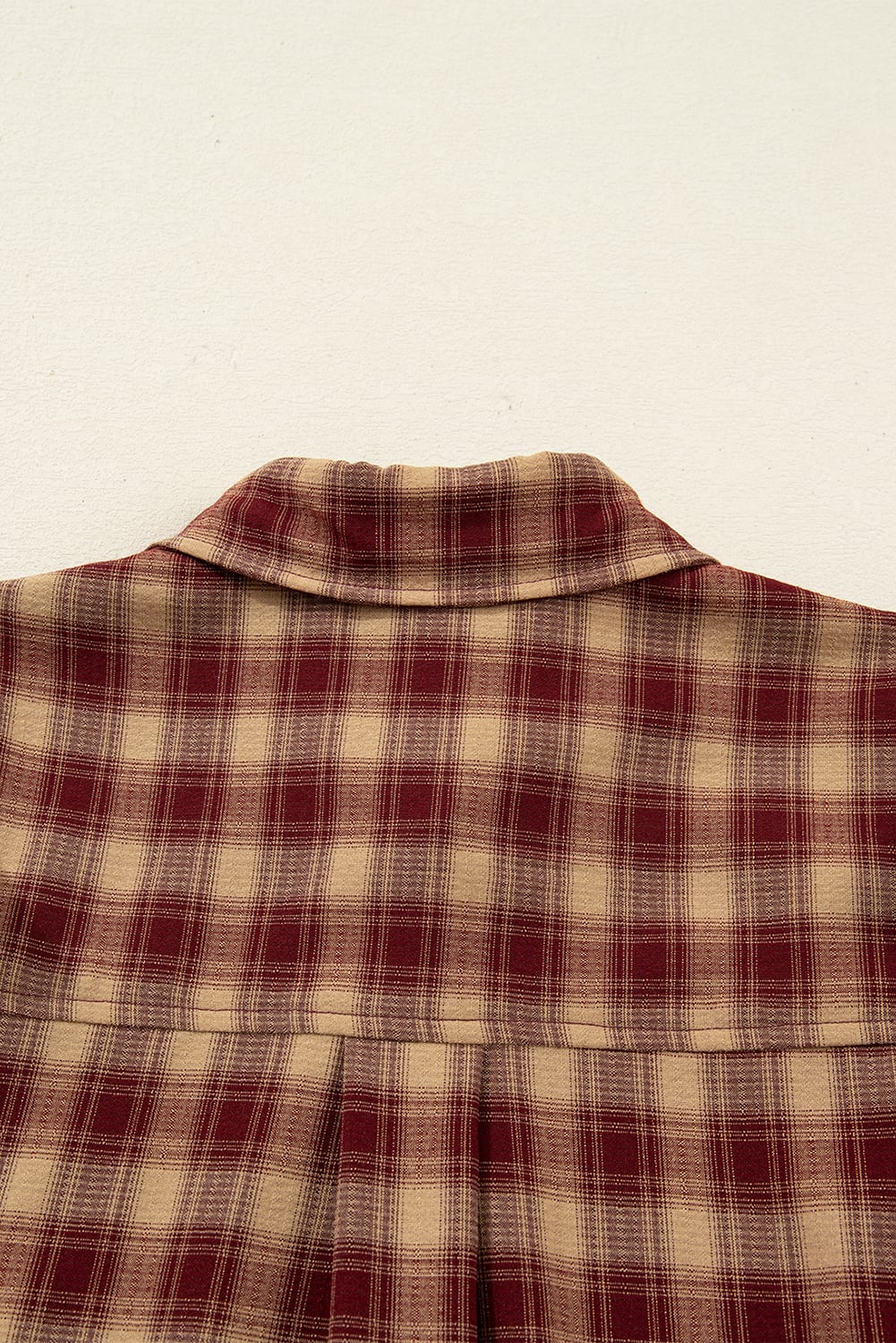 Red Plaid Print Ruffled Long Sleeve Patchwork Hem Mini Shirt Dress