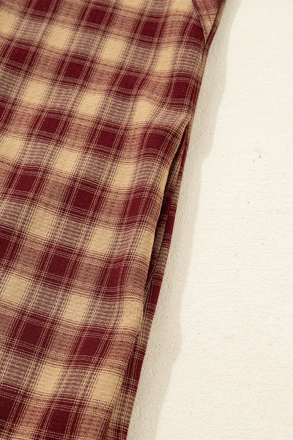 Red Plaid Print Ruffled Long Sleeve Patchwork Hem Mini Shirt Dress