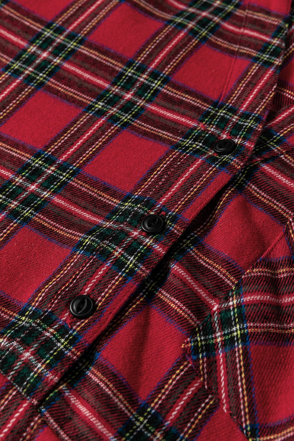 Red Plaid Shirt Collar Half Button Ruffle Hem Long Sleeve Mini Dress
