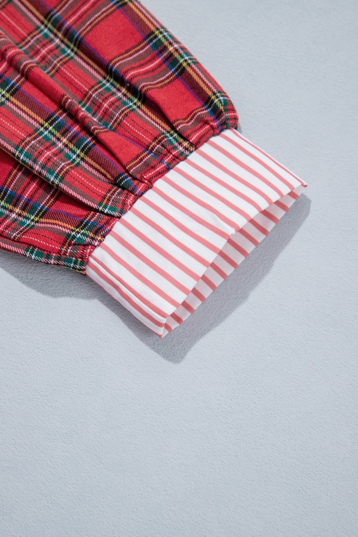 Red Plaid Striped V Neck Collar Cuff Details Shift Plus Size Dress