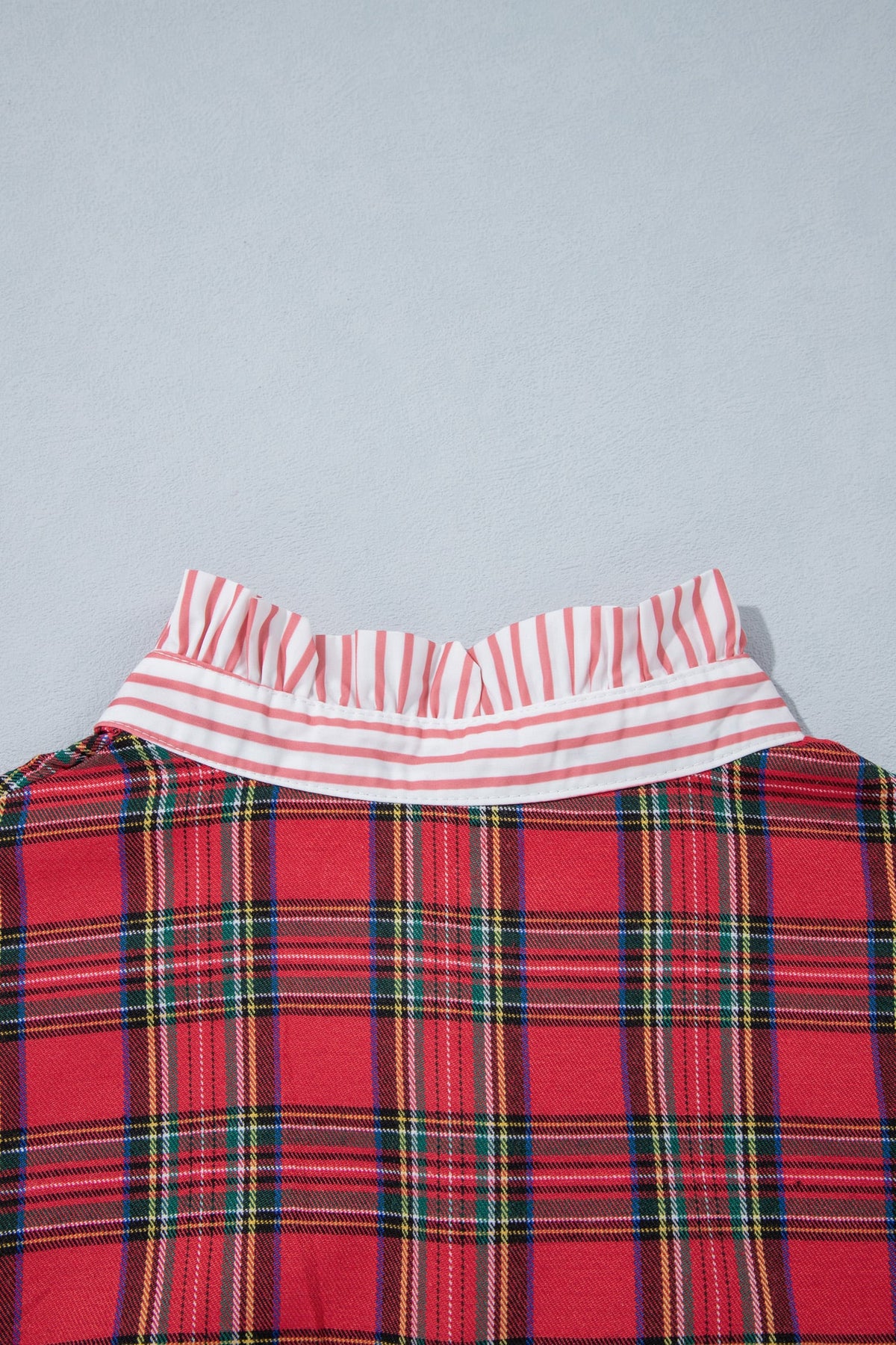Red Plaid Striped V Neck Collar Cuff Details Shift Plus Size Dress