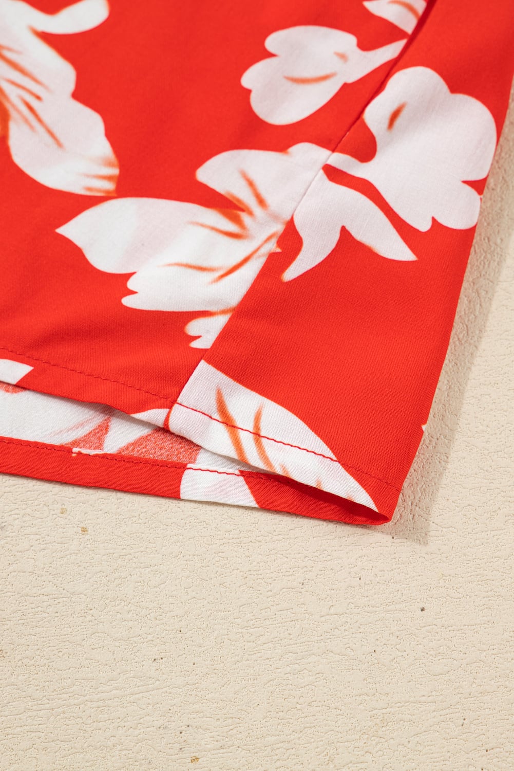 Red Plus Size Floral Print Loose Button Up Shirt