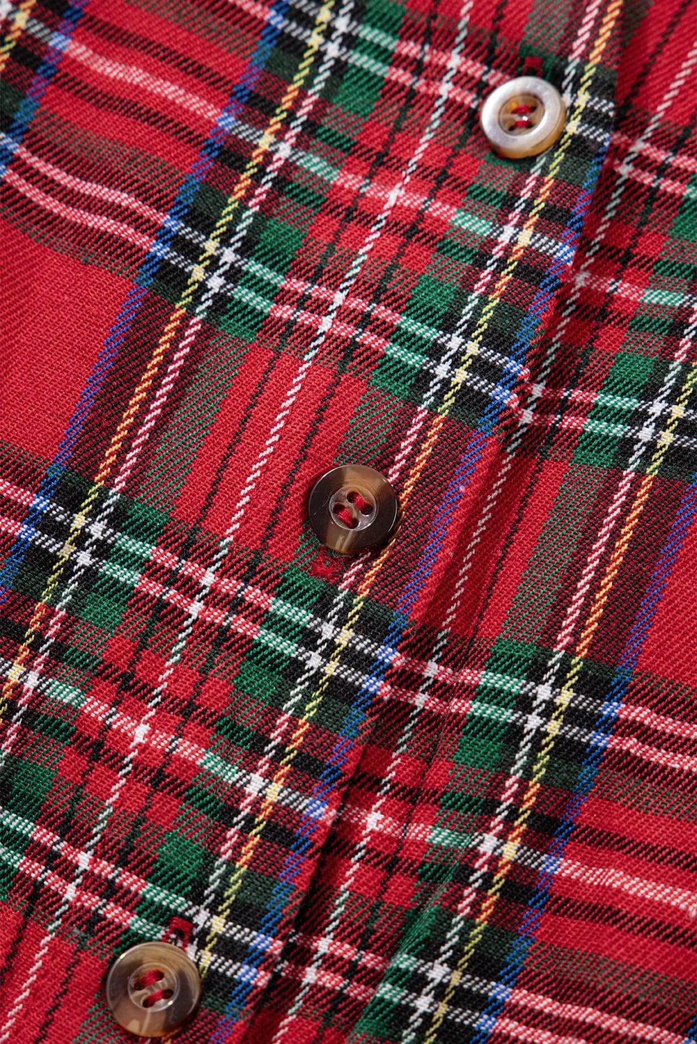 Red Plus Size Plaid Half Button Long Sleeve Holiday Dress