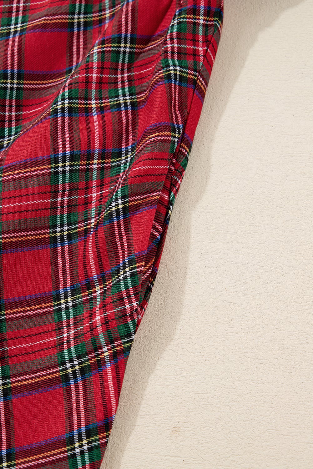 Red Plus Size Plaid Half Button Long Sleeve Holiday Dress