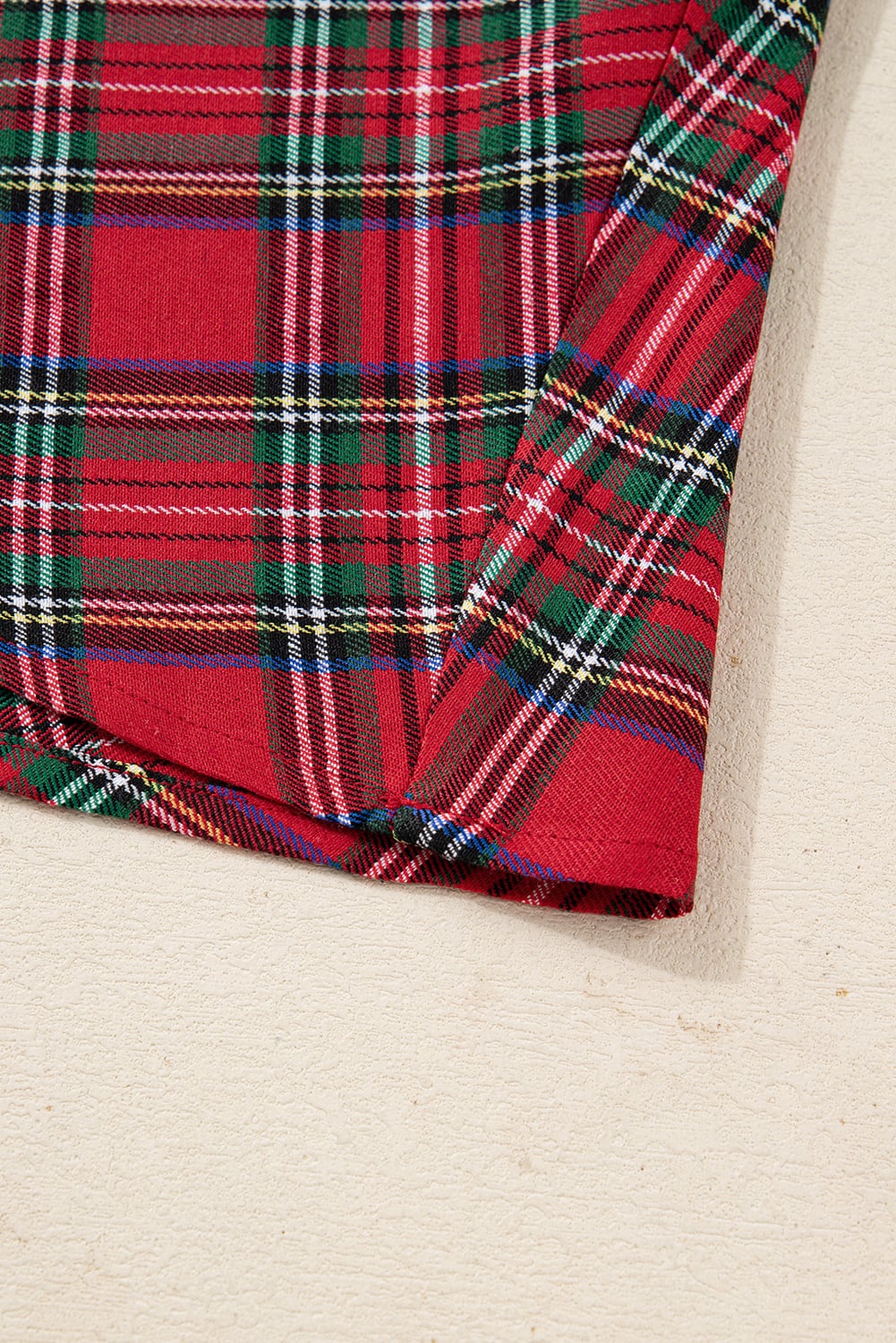 Red Plus Size Plaid Half Button Long Sleeve Holiday Dress