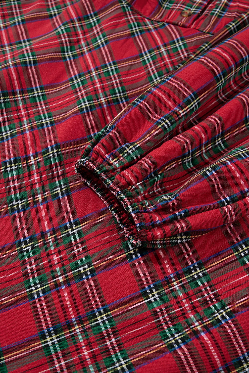 Red Plus Size Plaid Half Button Long Sleeve Holiday Dress