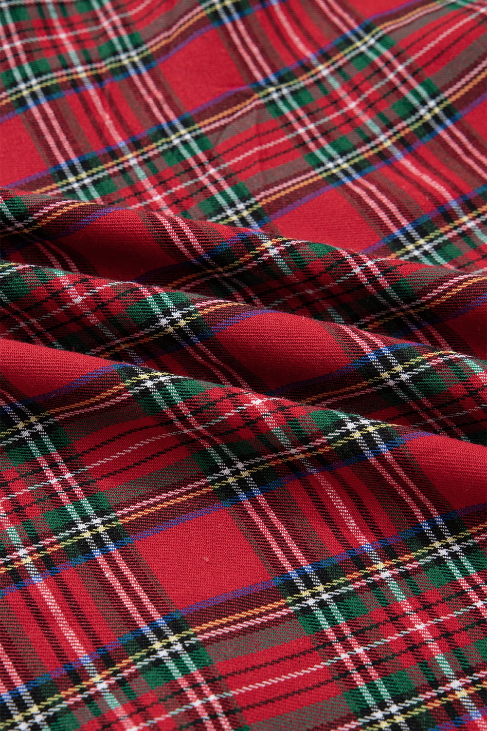 Red Plus Size Plaid Half Button Long Sleeve Holiday Dress