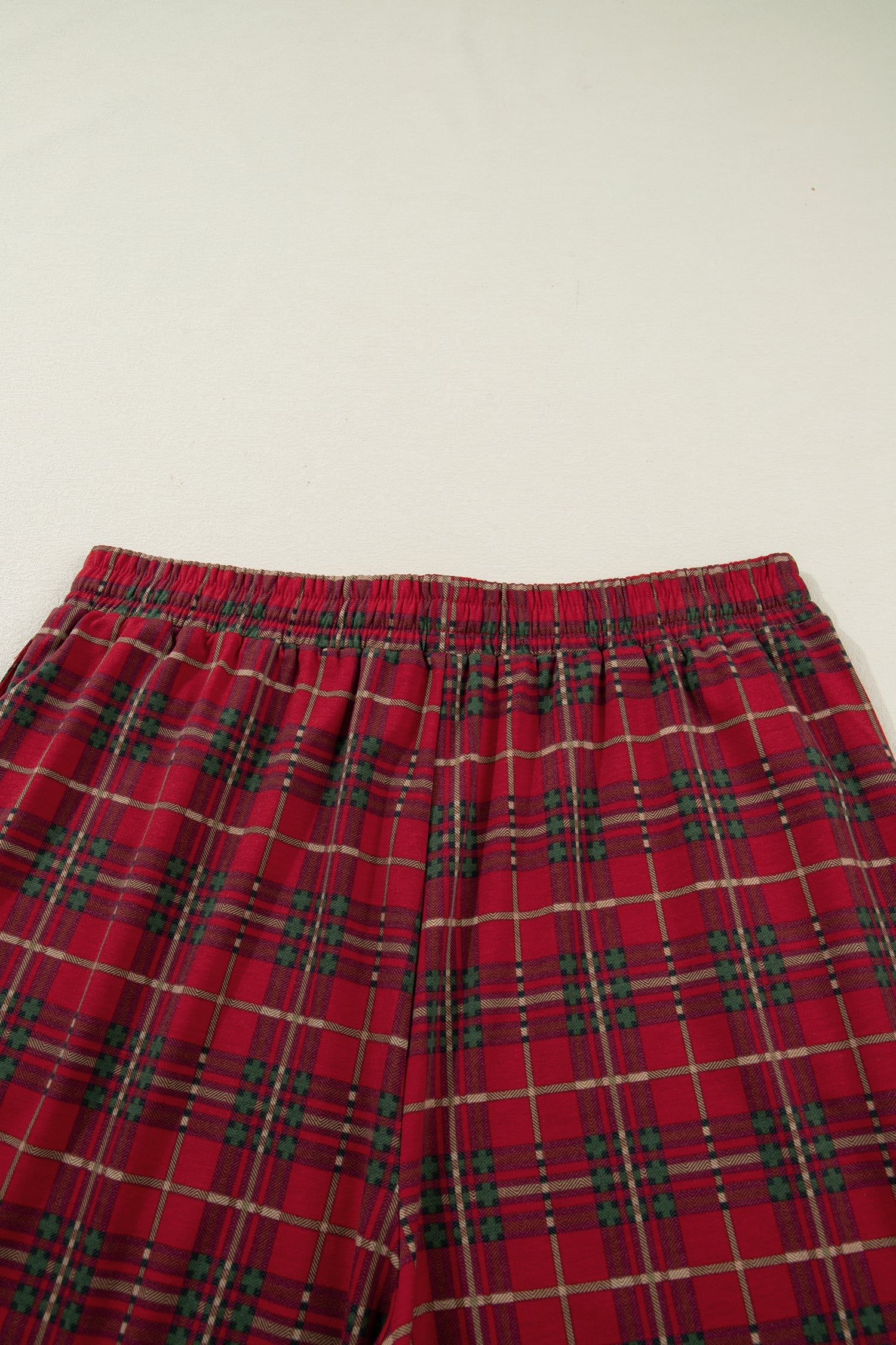 Red Plus Size Plaid Short Sleeve Shirt Loose Pants 2pcs Pajama Set