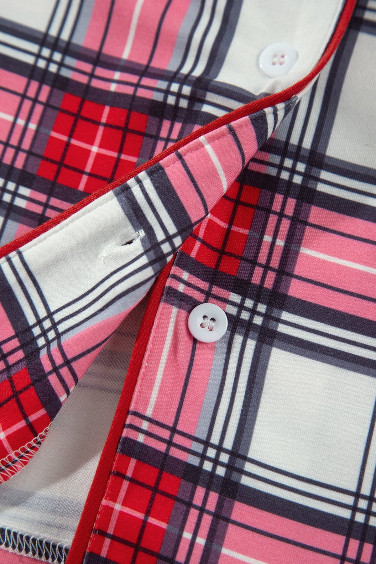 Red Plus Size Short Sleeve Button Down Plaid Pajama 2pcs Pant Set