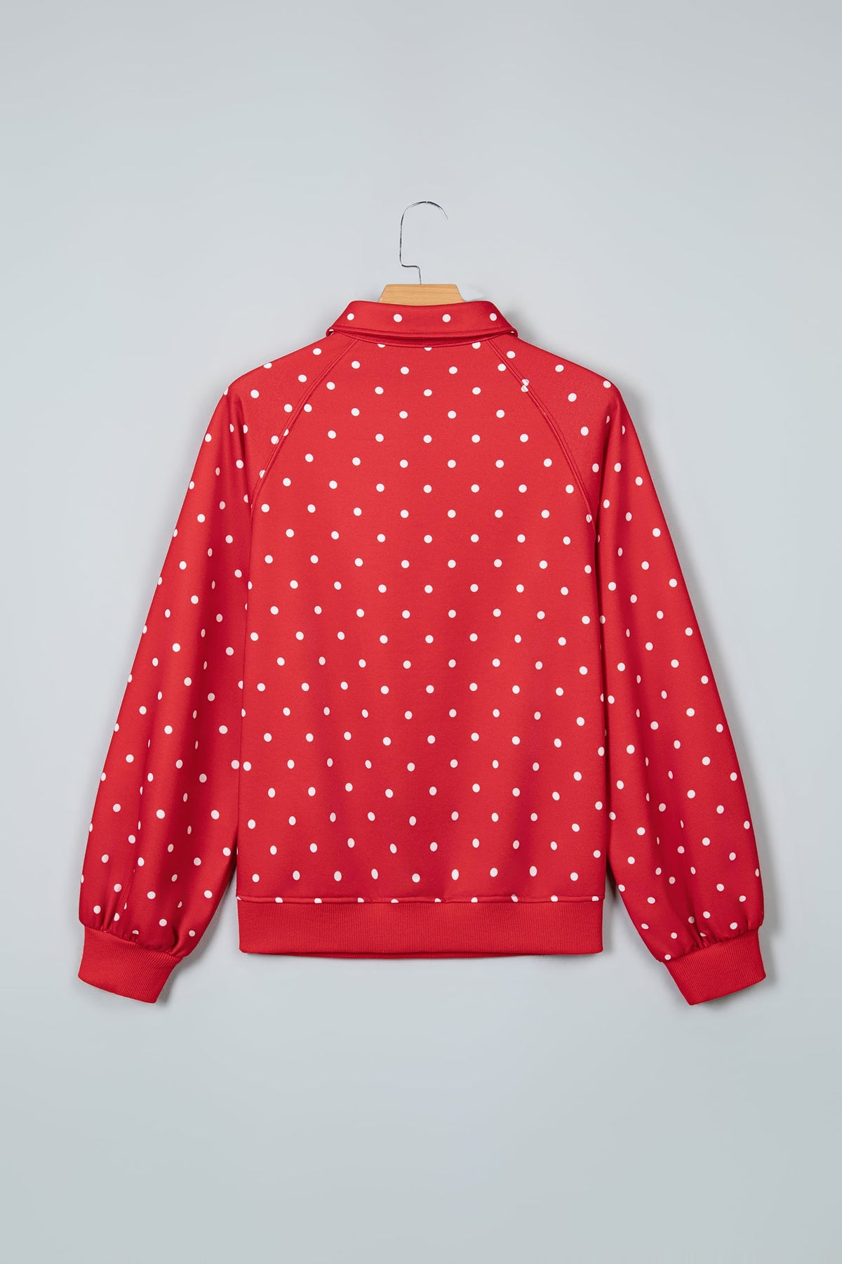 Red Polka Dot Print Metal Button Collar Casual Pullover Sweatshirt