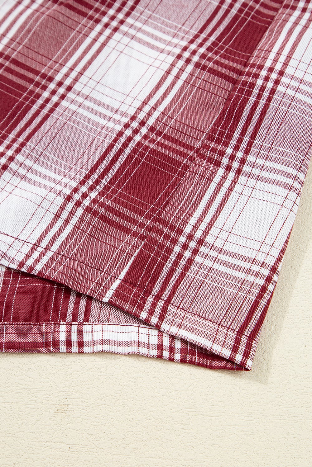 Red Retro Plaid Long Sleeve Shirt Drawstring Shorts 2pcs Lounge Set