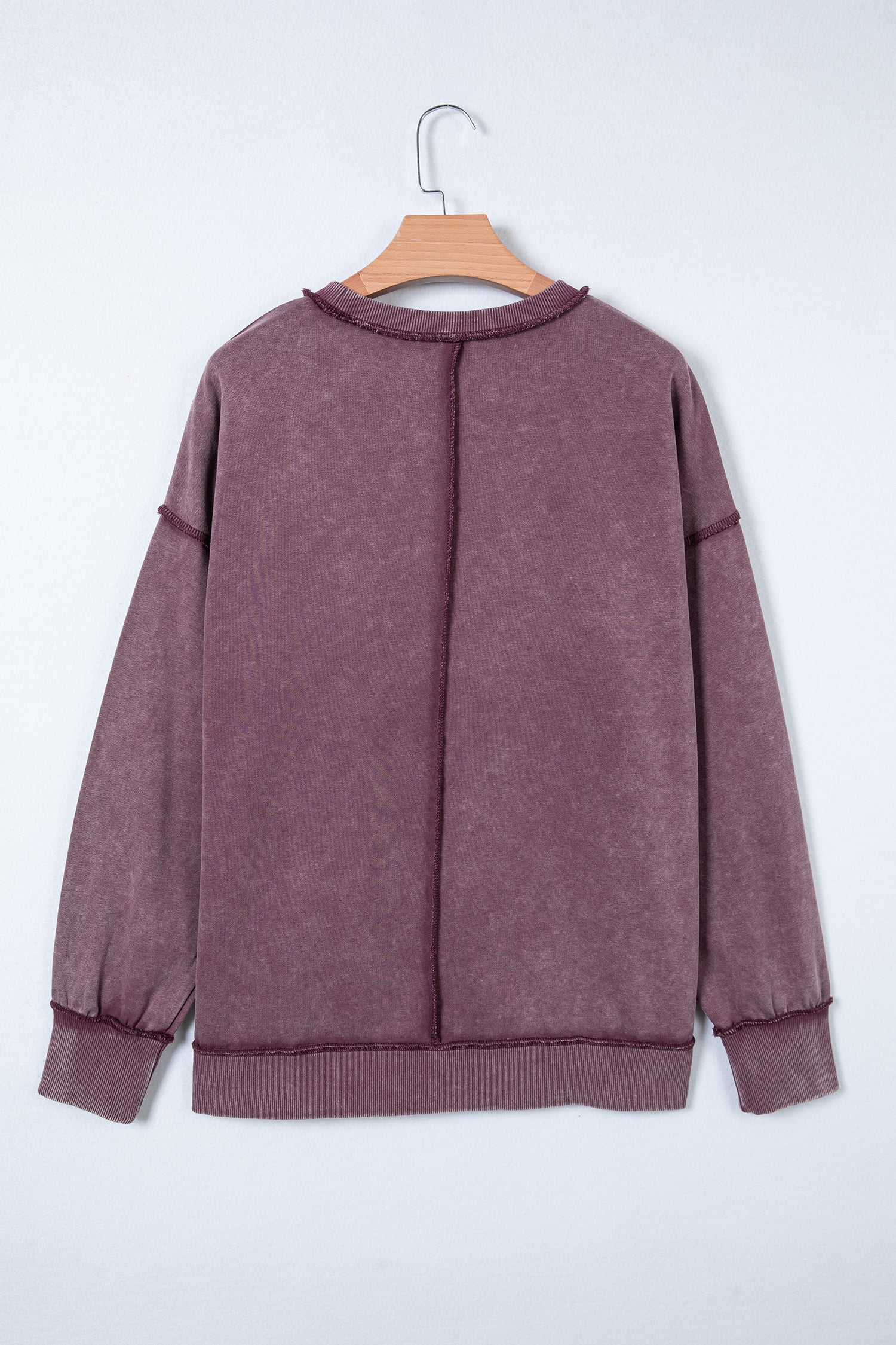 Red Sandalwood Mineral Wash Exposed Seam Side Slit Sweatshirt