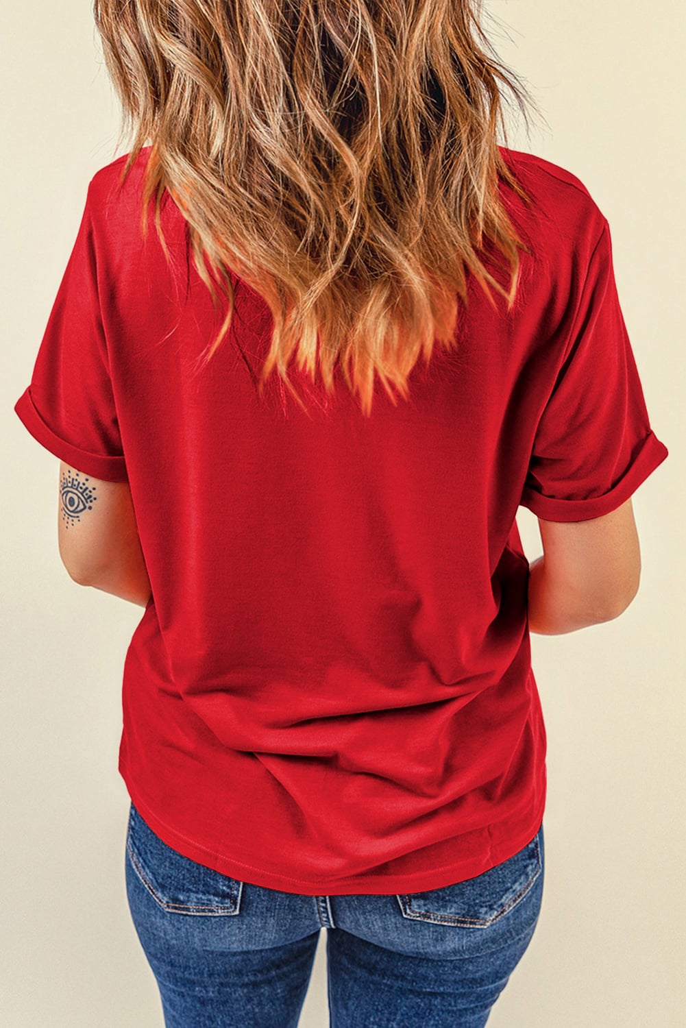 Red Faux Sequin Christmas Claus Pattern Crewneck T Shirt