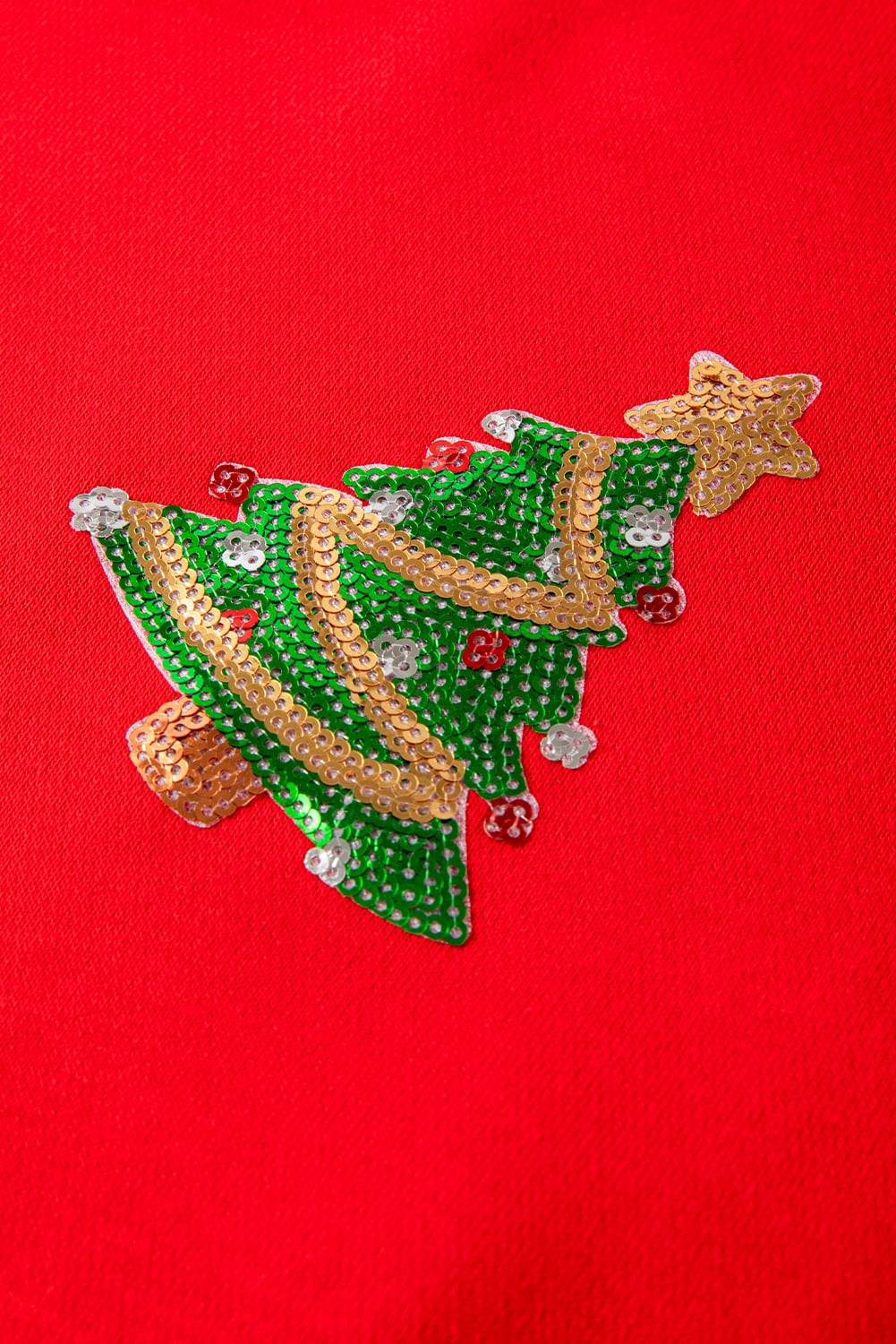 Red Sequin Christmas Tree Graphic Drop Shoulder Sweatshirt