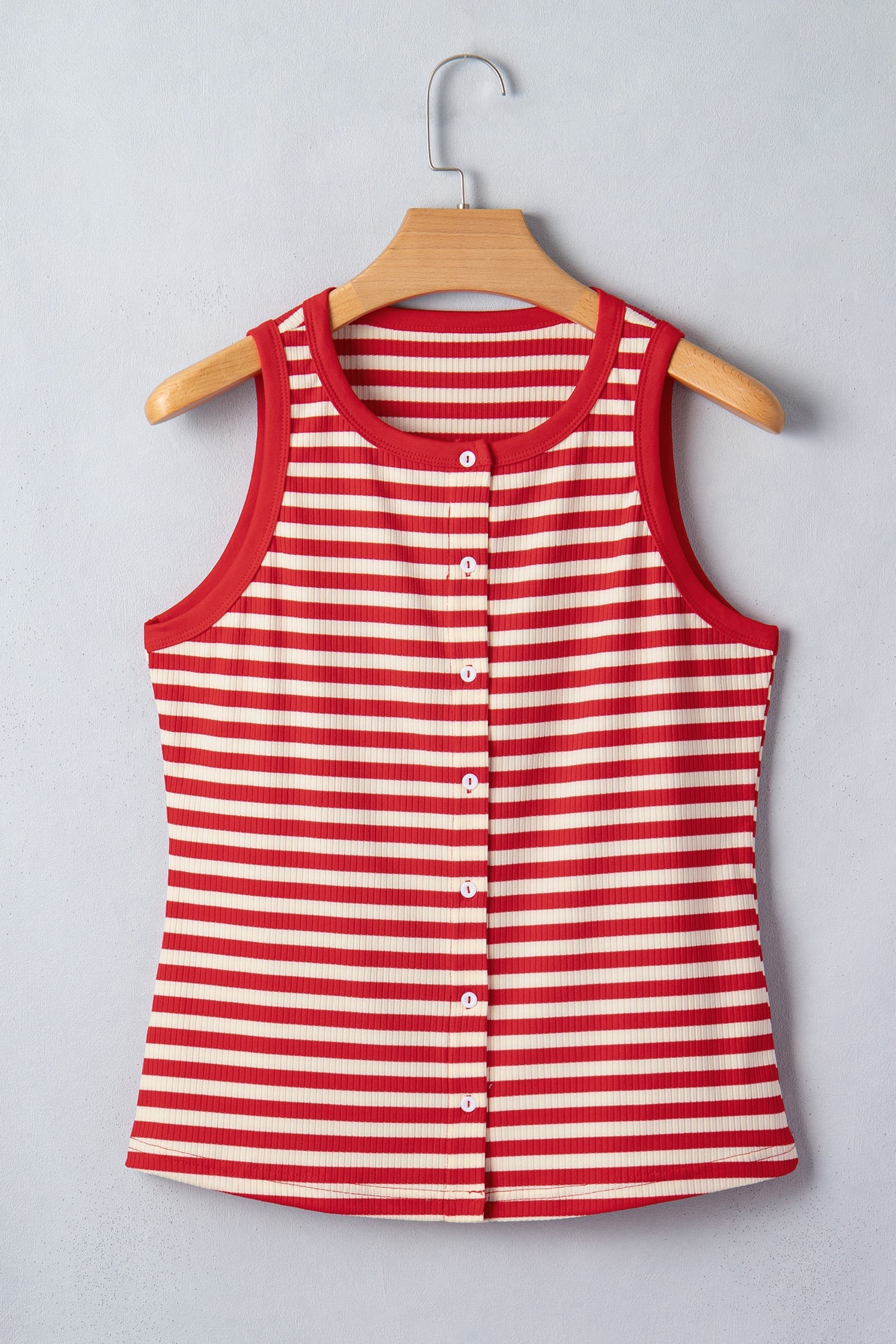 Red Stripe Buttoned Ribbed Knit Tank Top