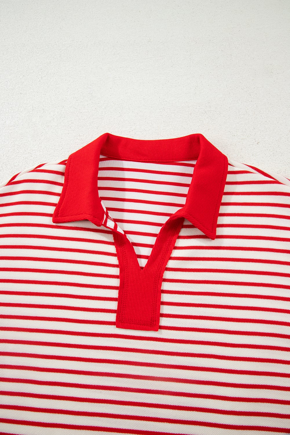 Red Stripe Collared V Neck Drop Shoulder Pullover and Skort 2pcs Outfit