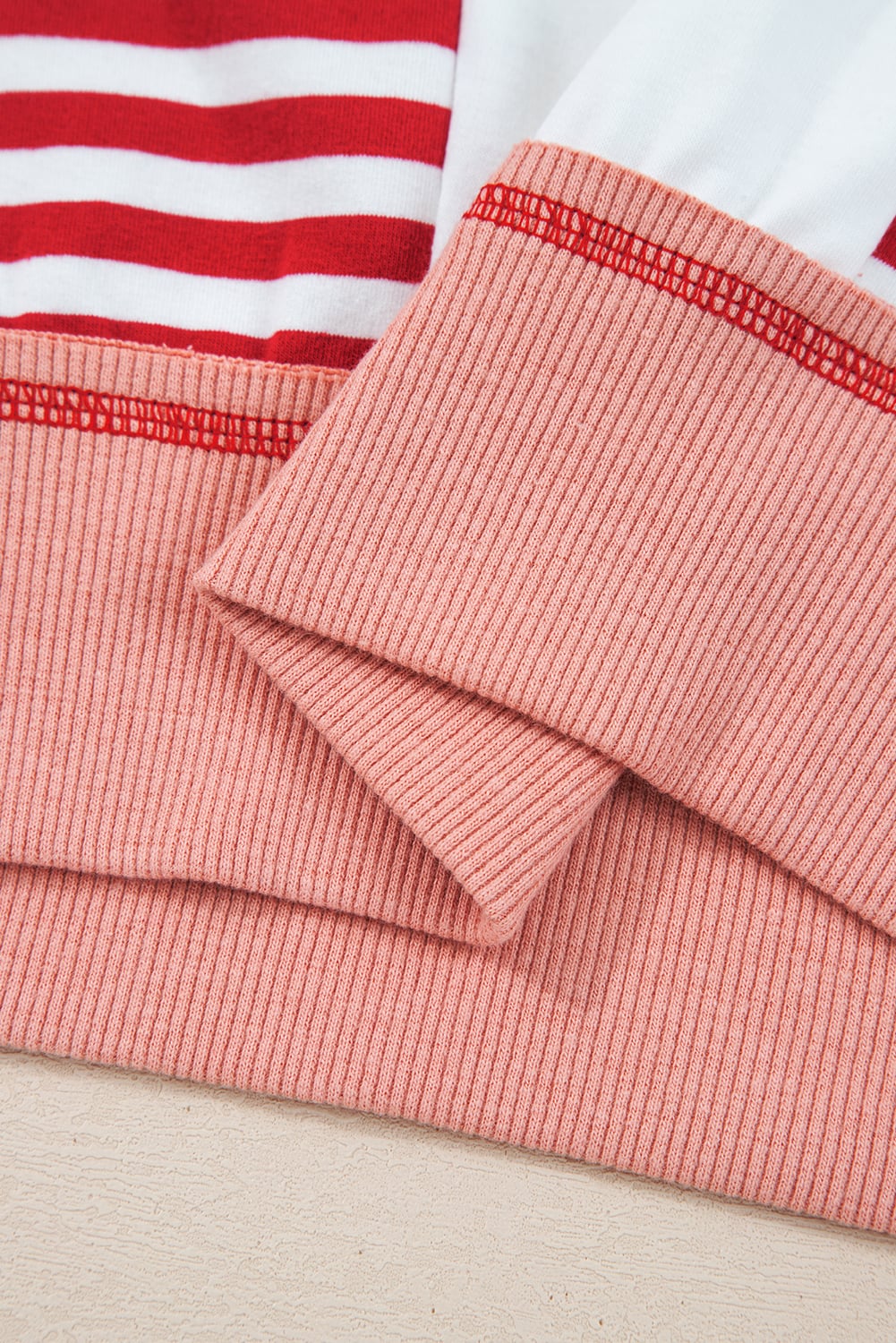 Red Stripe Colorblock Patchwork Contrast Stitching Oversize Sweatshirt