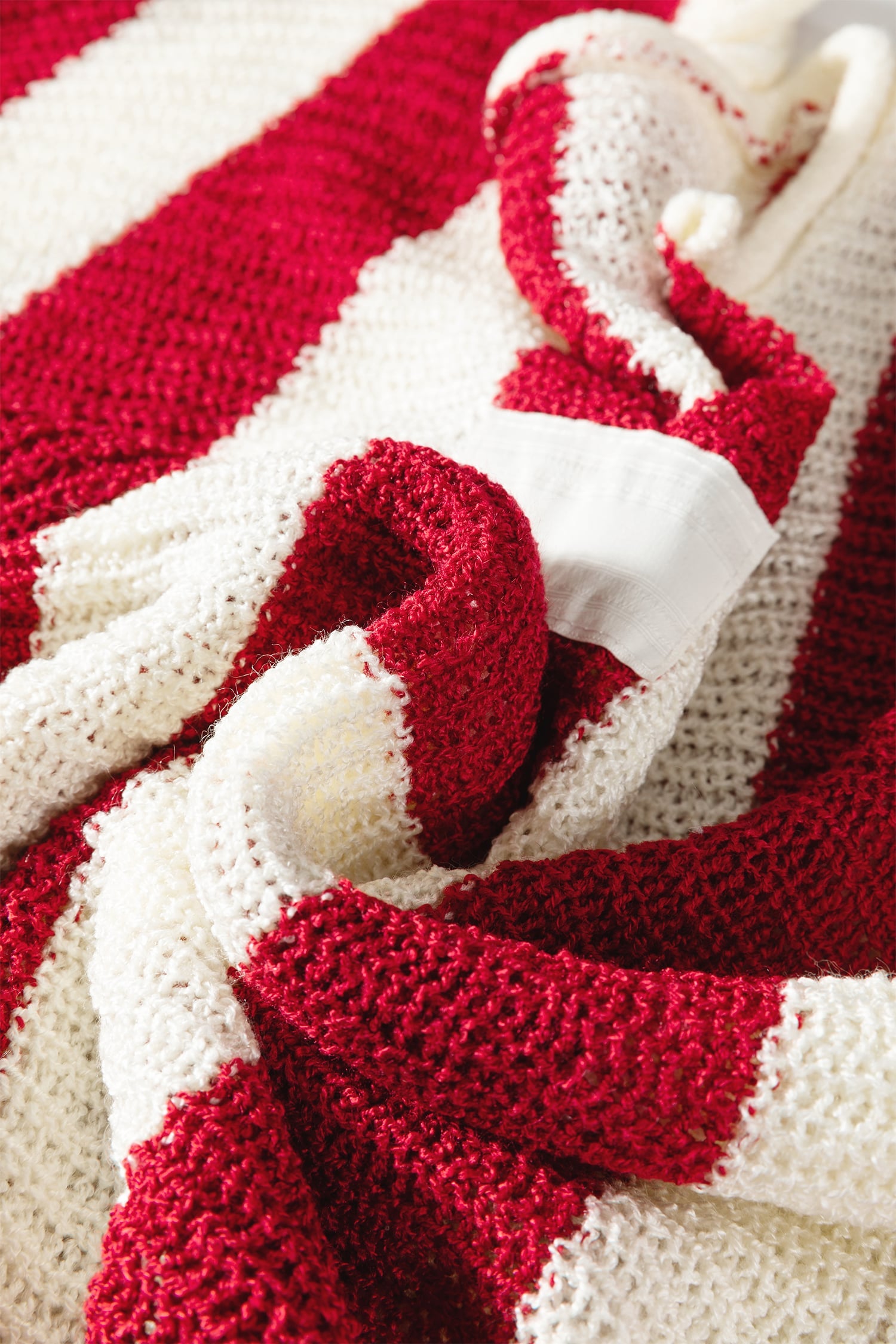 Red Stripe Colorblock V Neck Bracelet Sleeve Sweater