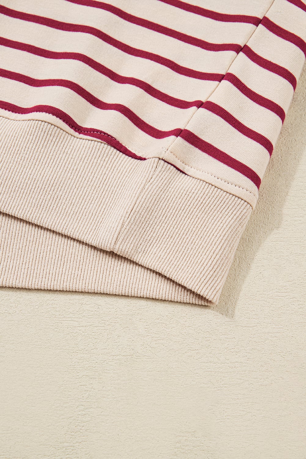 Red Stripe Cropped Collared Drop Shoulder Pullover and Bubble Mini Skirt Set