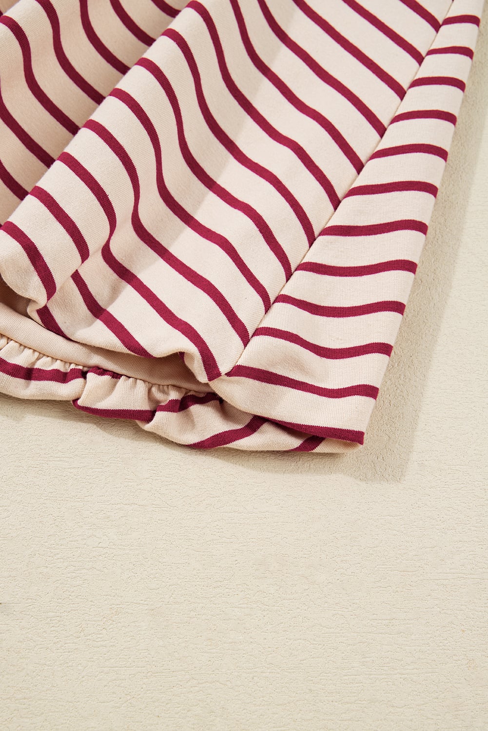 Red Stripe Cropped Collared Drop Shoulder Pullover and Bubble Mini Skirt Set