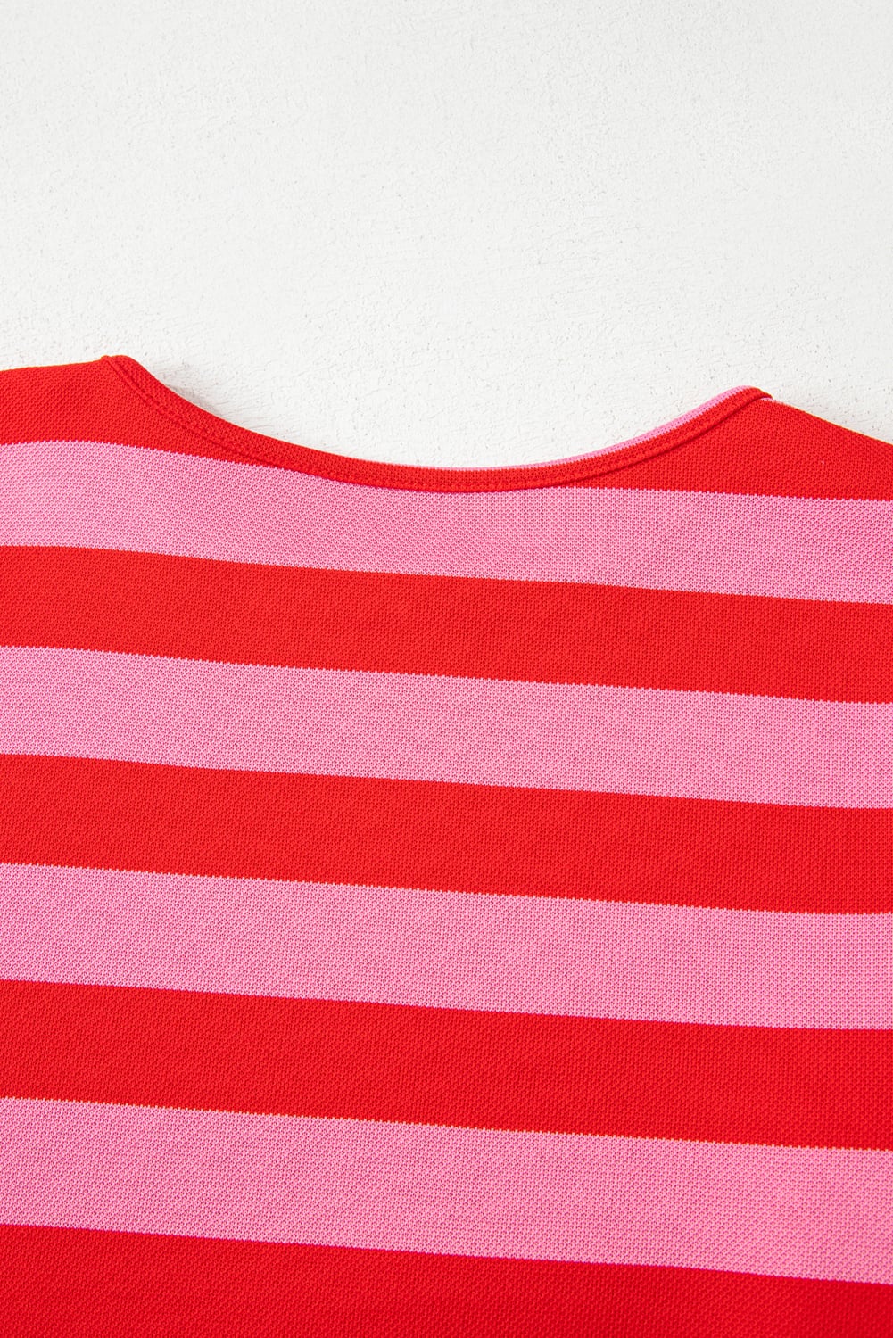 Red Stripe Flutter Sleeve Round Neck T Shirt
