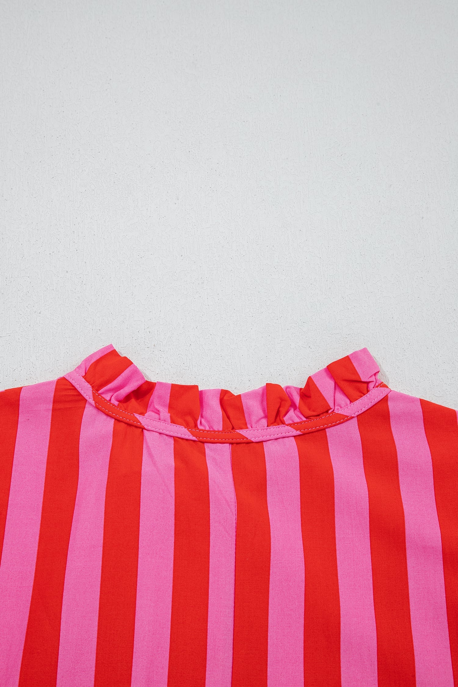 Red Stripe Half Button Puff Sleeve Loose Mini Dress