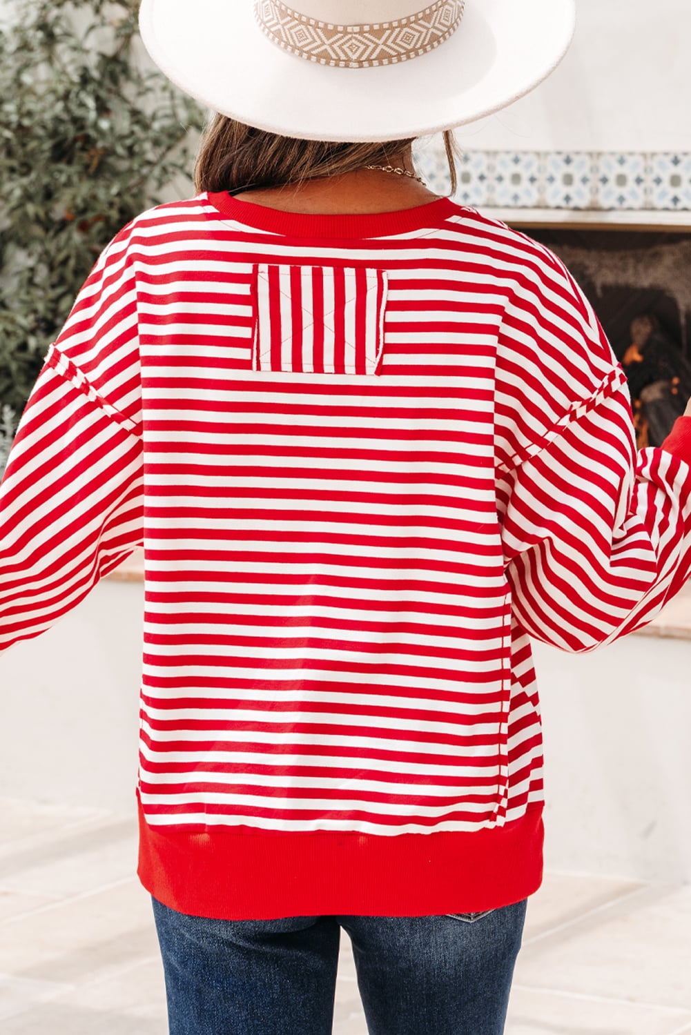 Red Stripe Holly Jolly Sequin Graphic Drop Shoulder Long Sleeve Top