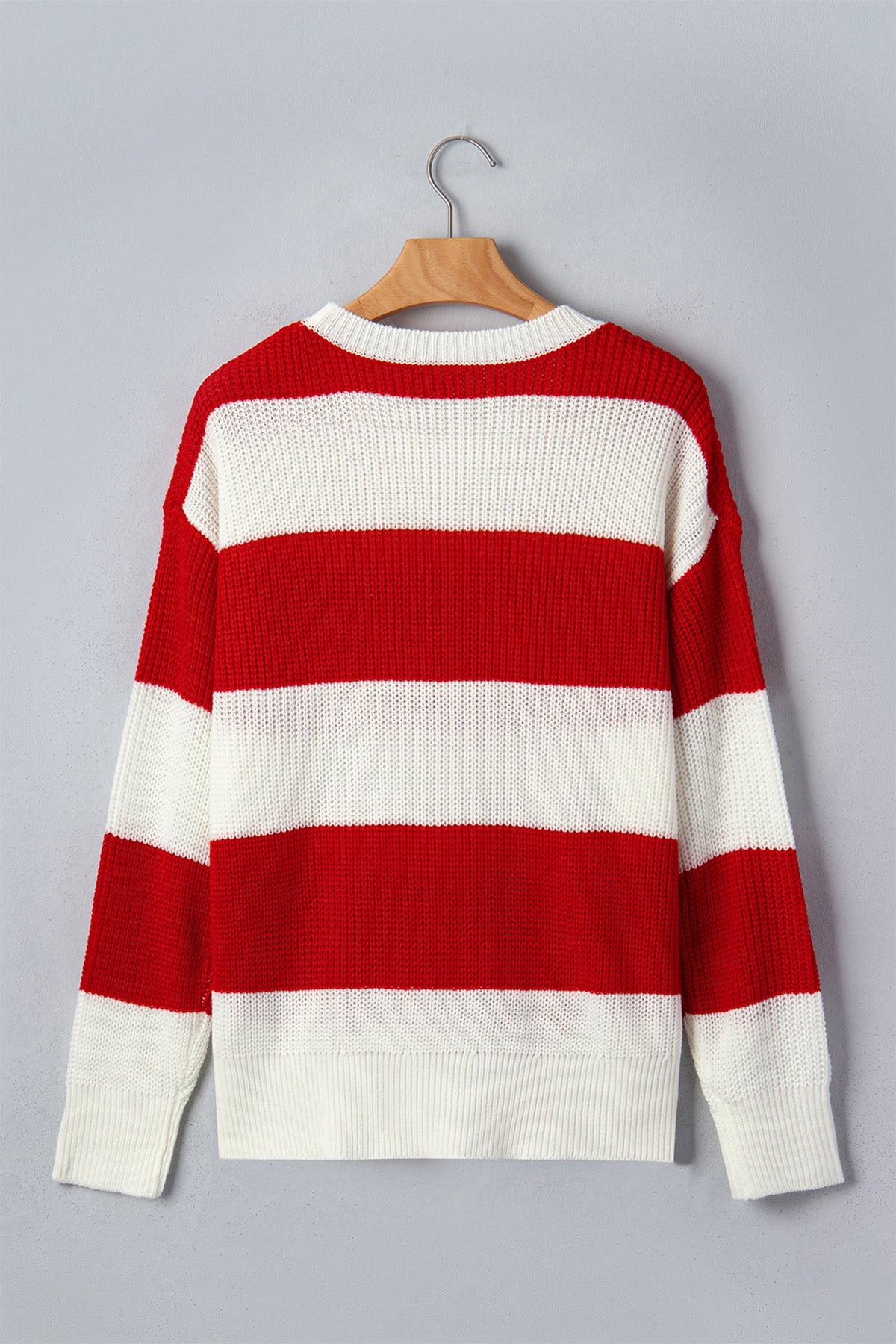 Red Stripe MERRY Drop Shoulder Long Sleeve Christmas Sweater