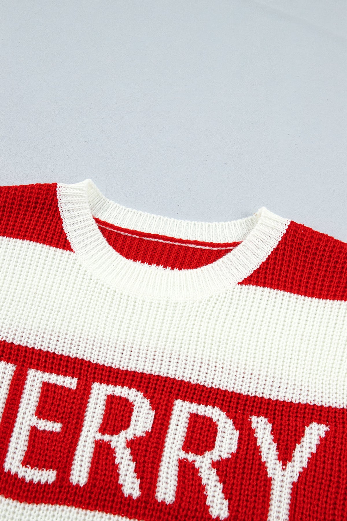 Red Stripe MERRY Drop Shoulder Long Sleeve Christmas Sweater
