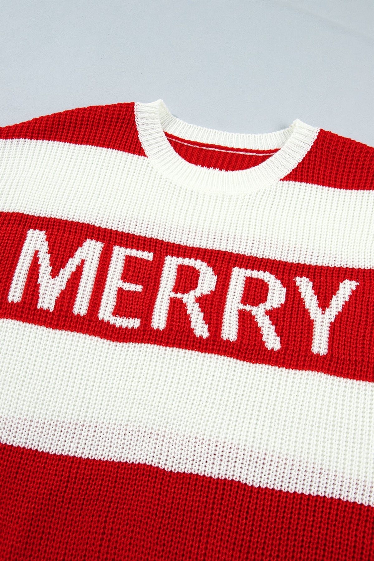 Red Stripe MERRY Drop Shoulder Long Sleeve Christmas Sweater