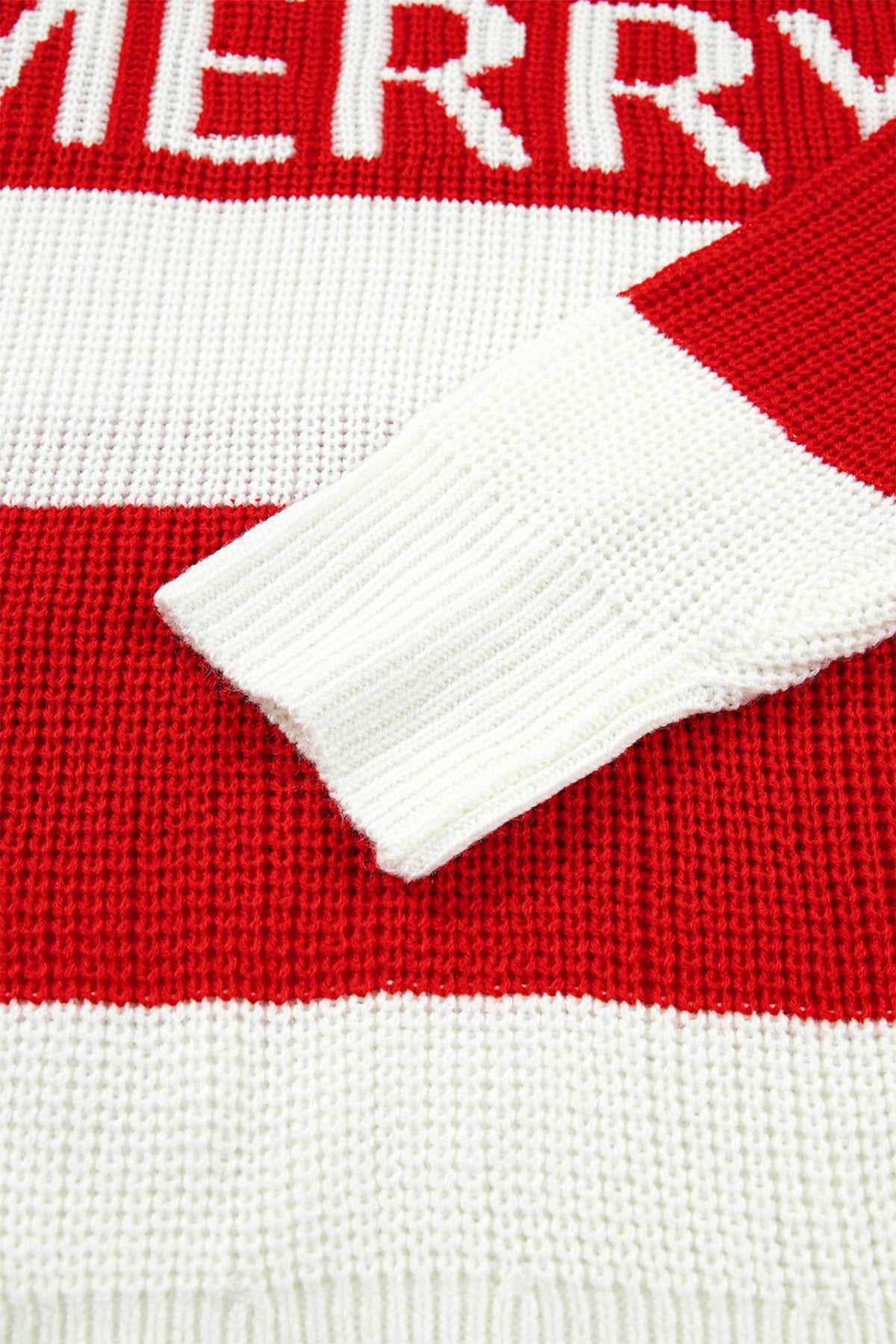 Red Stripe MERRY Drop Shoulder Long Sleeve Christmas Sweater