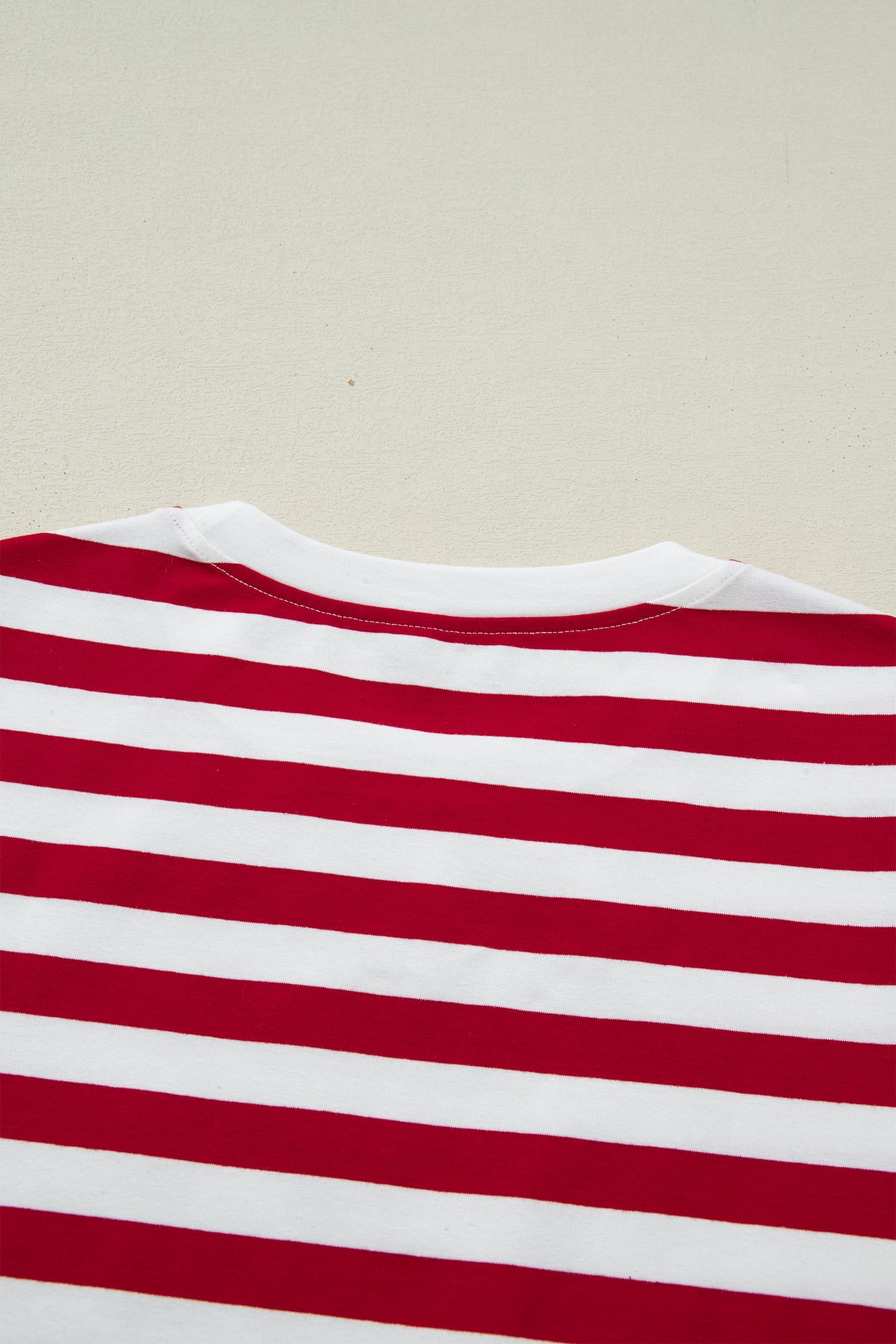 Red Stripe Patchwork Round Neck T Shirt