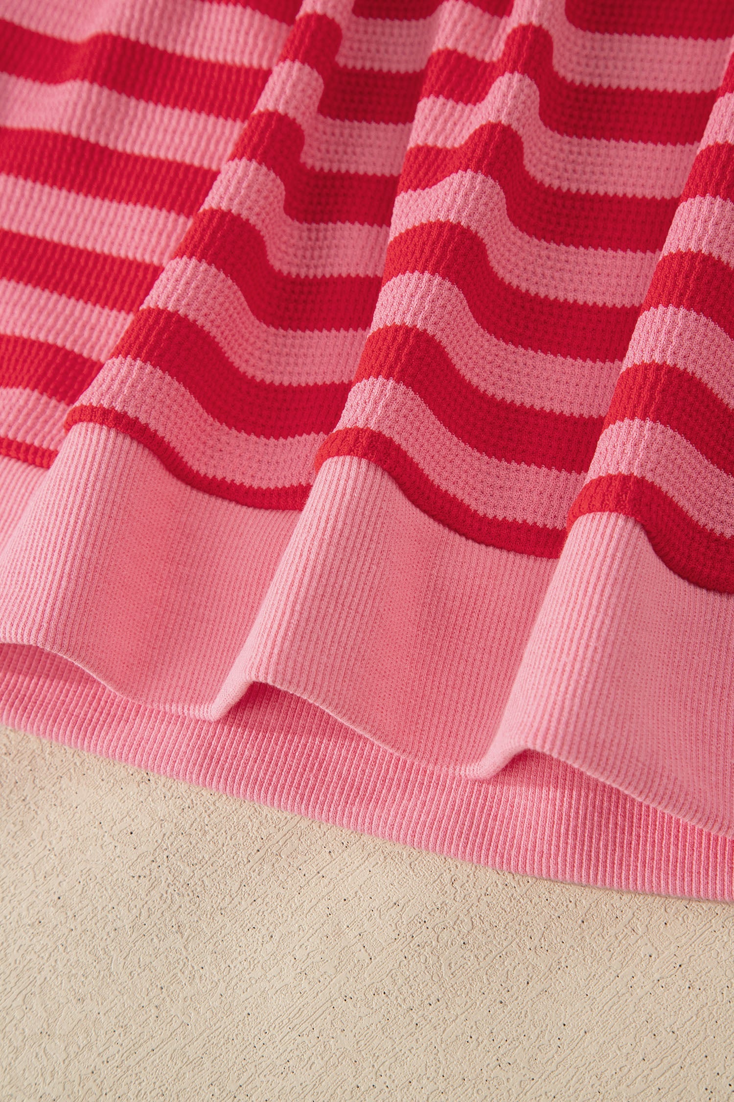 Red Stripe Puff Short Sleeve T Shirt Matching Shorts Set