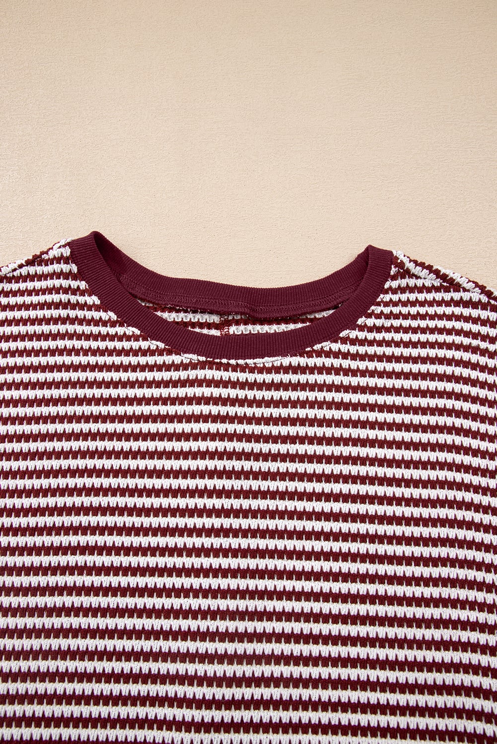 Red Stripe Ribbed Trim Drop Shoulder Long Sleeve Oversize Top