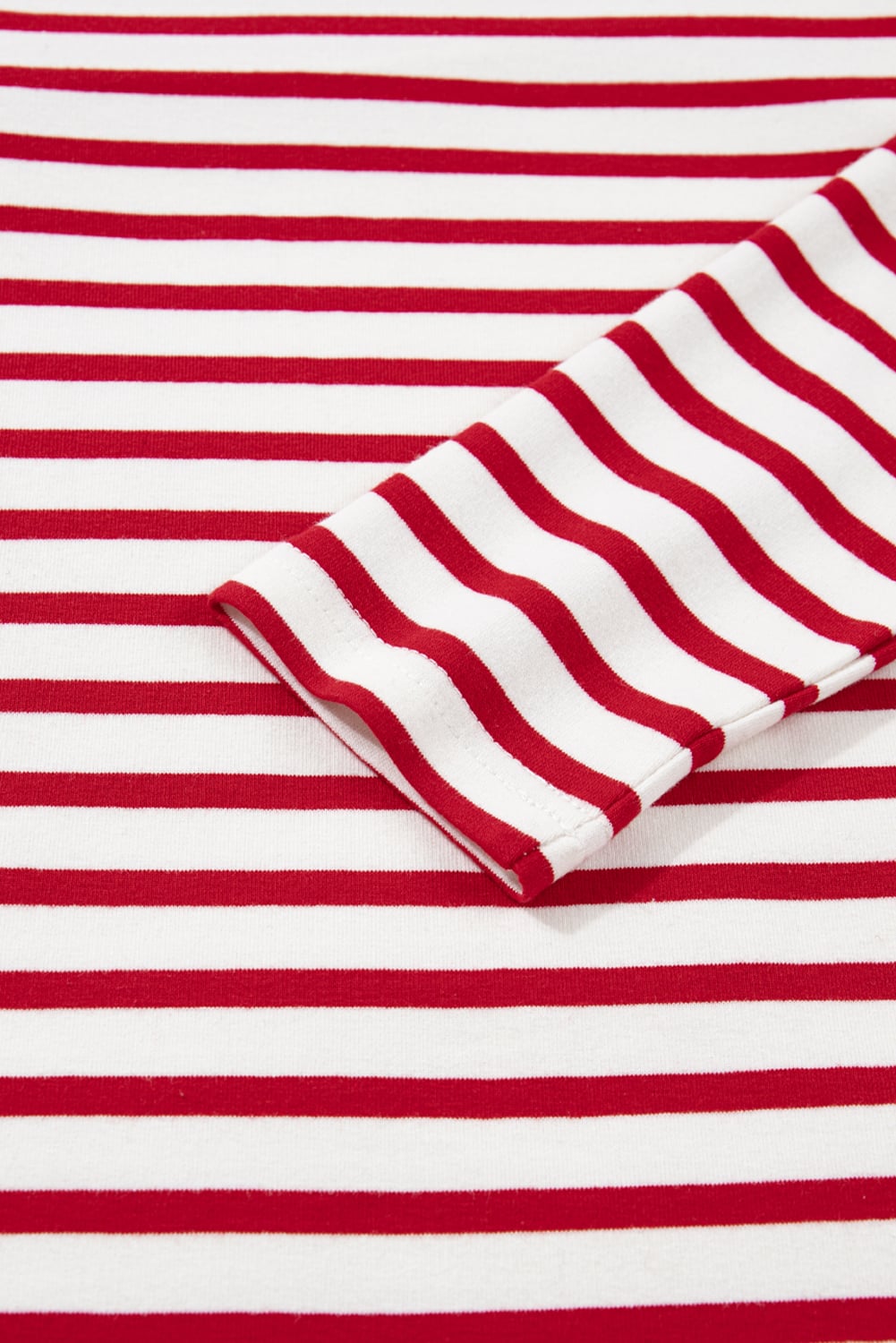 Red Stripe Round Neck Ruffle Trim Long Sleeve Top